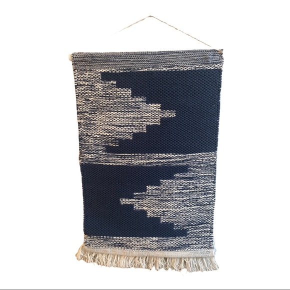 Boho wall hanging shag rug blue white - Picture 2 of 6